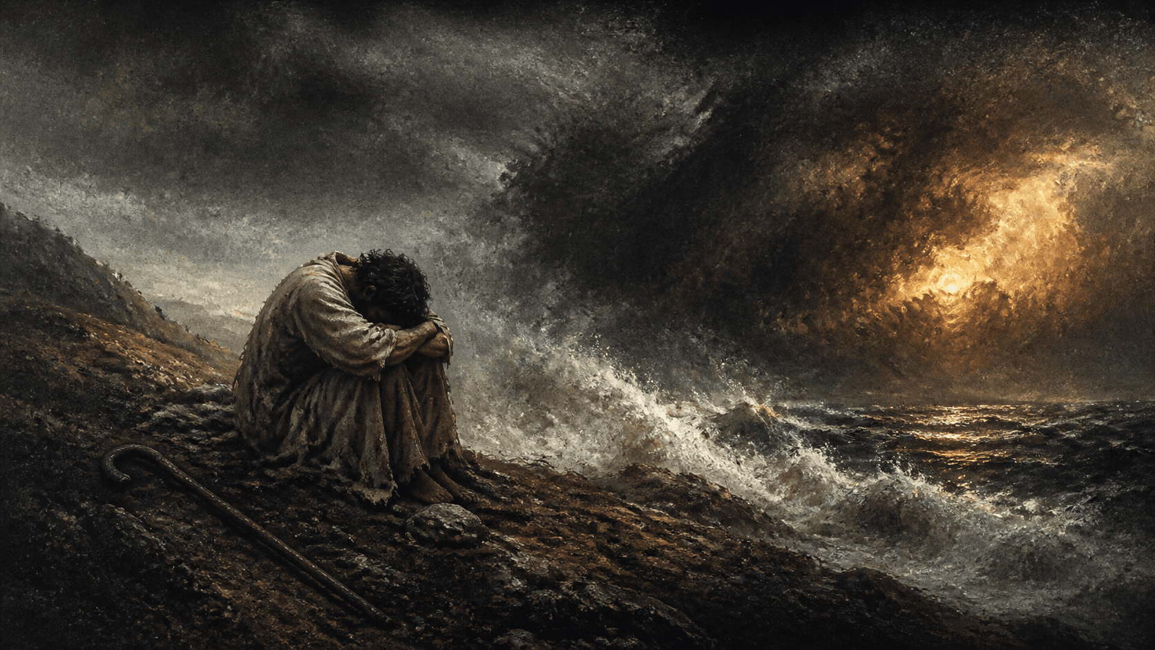 Original Haemlet illustration for alone: Thou lord, my shepherd hath forsaketh me; I am overcome with want….. The cruel and harrowing storm raged in all its raw and salvage splendor while the world around it dwindled...