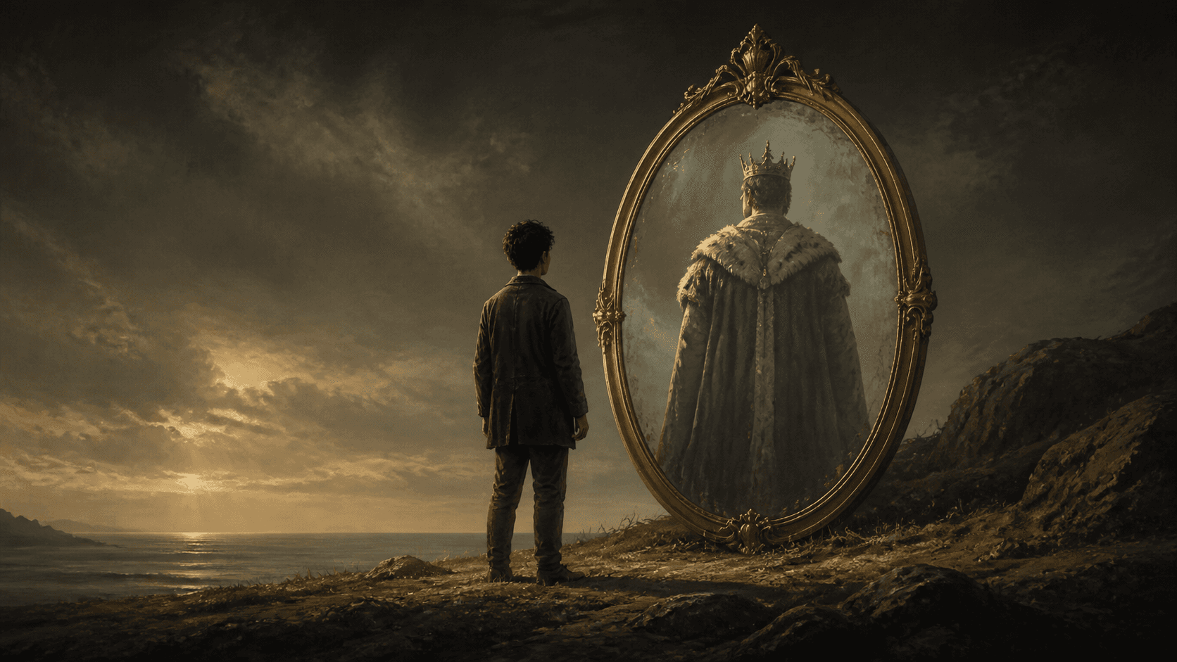 Original Haemlet illustration for delusions of grandeur: Is how you see yourself what matters most? Or other people’s perception of you? Or better, the perfect understanding, acceptation and the eventual coming to terms with what you...