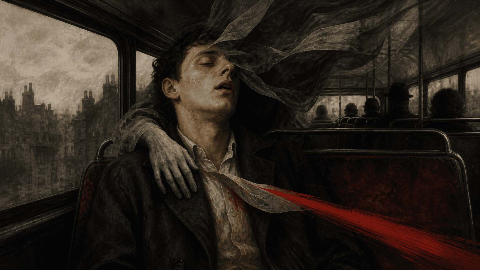 Original Haemlet illustration for double entendre: Twice I fell asleep on the Double Decker, twice it crept up my body and twice I let out a heart wrenching scream, for lack of sleep my two eyes barely could keep open, my two...