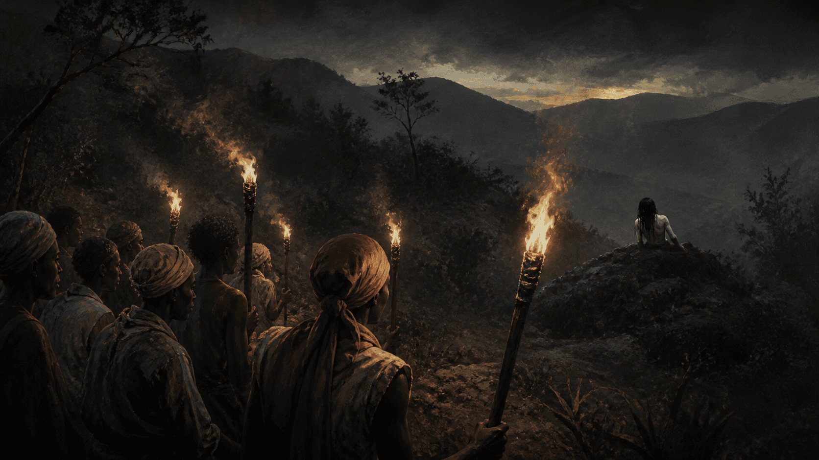 Original Haemlet illustration for lamia: Somewhere in the Baraderes hill, Haiti The determined yet terror stricken faces of the villagers were illuminated by the fires on their torch as they stood in wait for daylight...