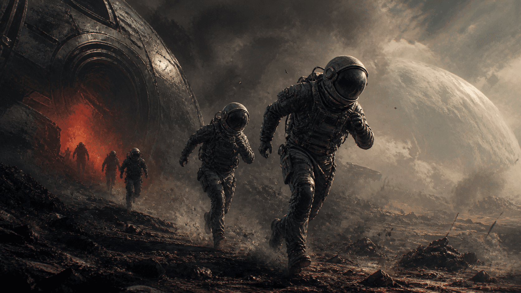 Original Haemlet illustration for pandorax: THE HOPE OF MANKIND RESTED ON THEIR SHOULDERS! All I and Joan heard as we made our escape from the horror behind us were the screams of our colleagues as they were slaughtered....