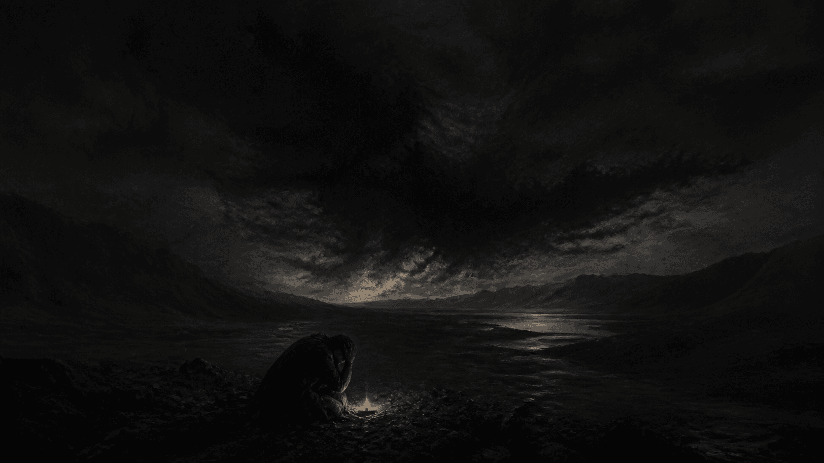 Original Haemlet illustration for pitch black: Father God! Please forgive my sins! It’s so cold and black, everywhere is dark, the whole world is in complete darkness, it’s like a blanket was put over the sun or the sun is...
