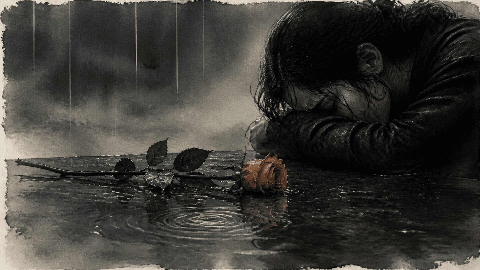 Original Haemlet illustration for teardrops: All it took were three drops, three drops and the salty tears come flooding down my face without control. For three years on this day it has always been like that, a stiff...