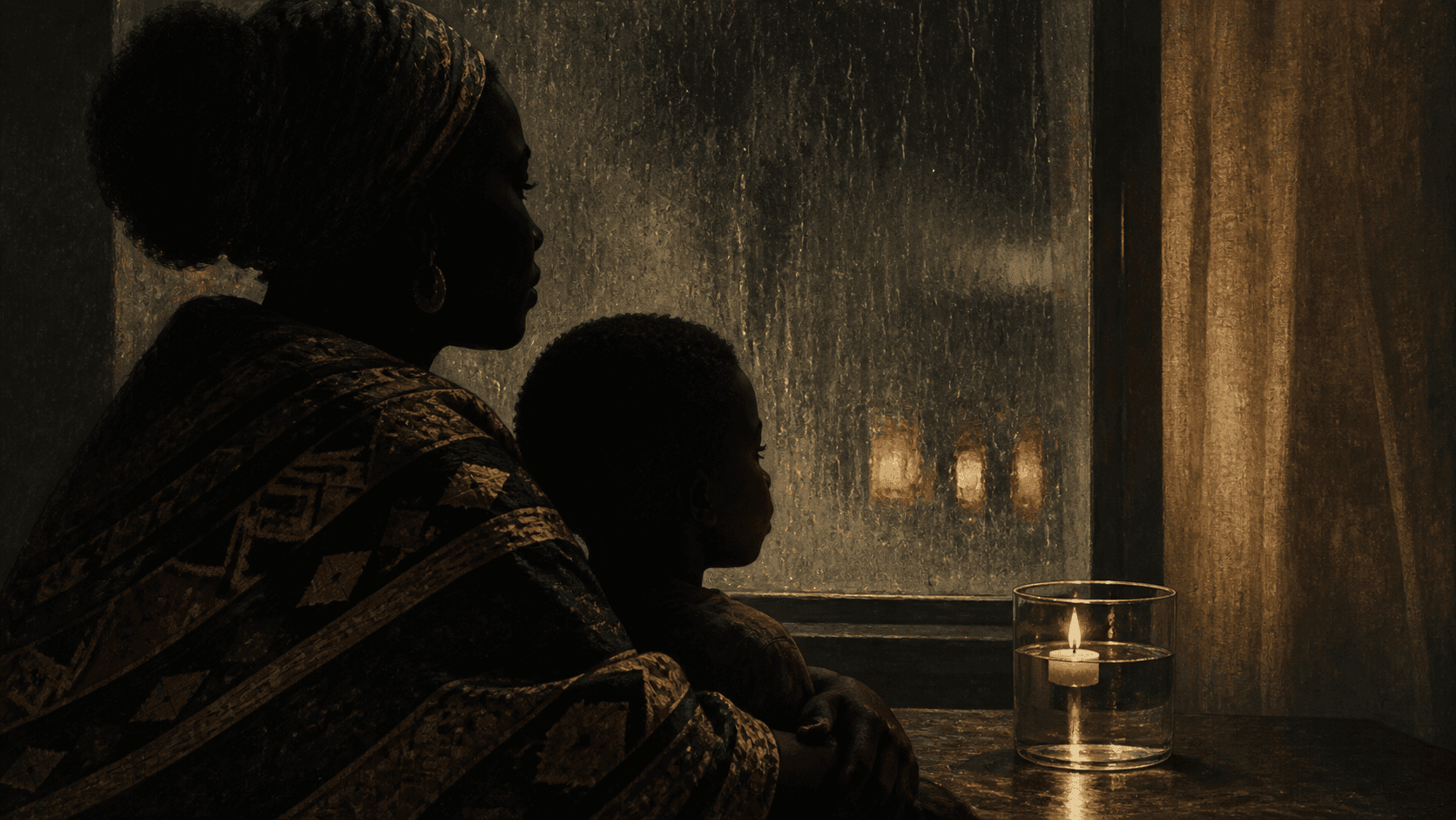 Original Haemlet illustration for the african woman: On her son’s tenth birthday, a mother remembers the dangerous birth, grief and endurance that shaped their family.