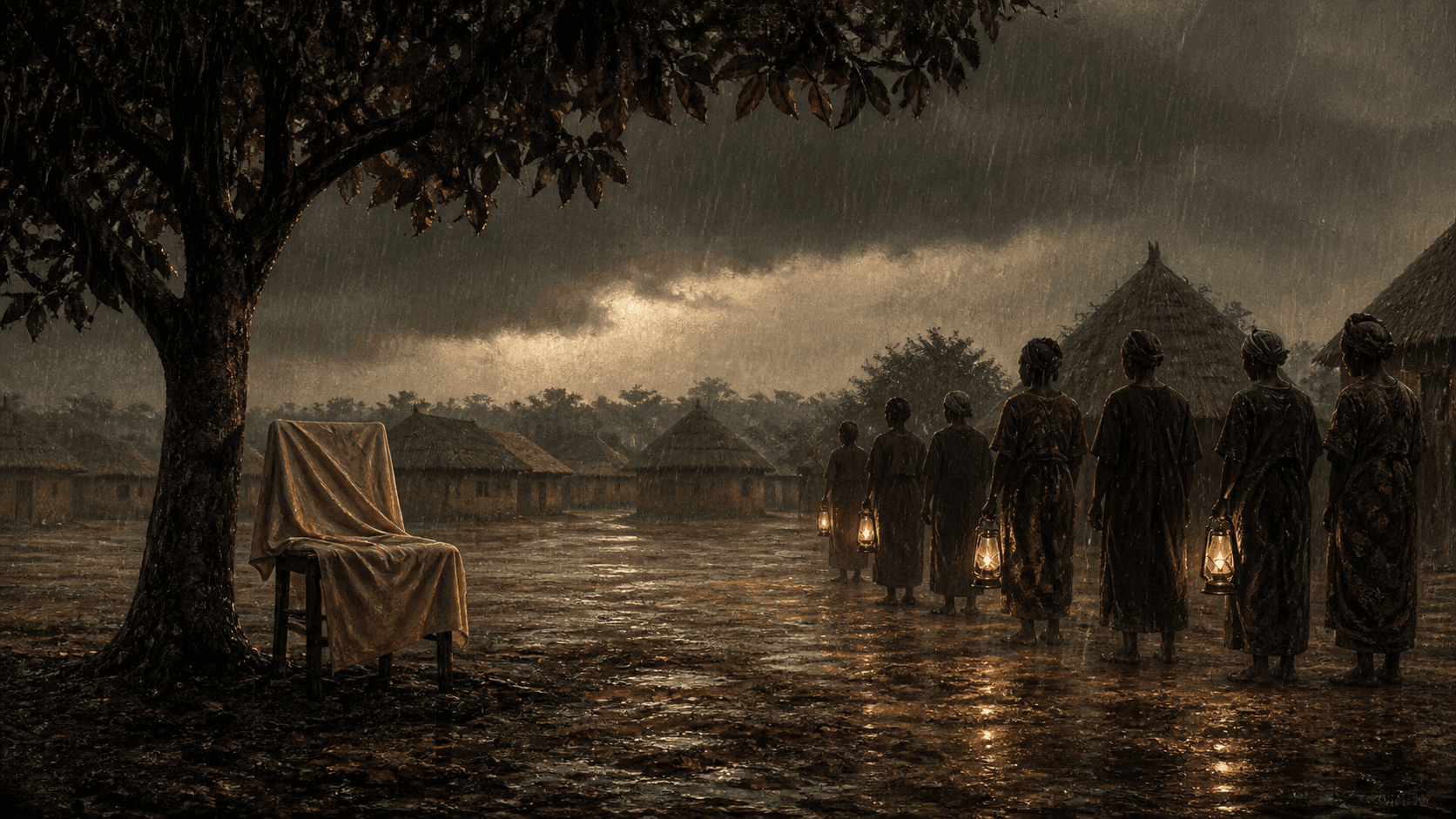 Original Haemlet illustration for the appeasement: The life of the dead is placed in the memory of the living - Marcus Tullius Cicero *** Outside in the heavy downpour, the village of Isiohor stood forlorn as they mourned the...