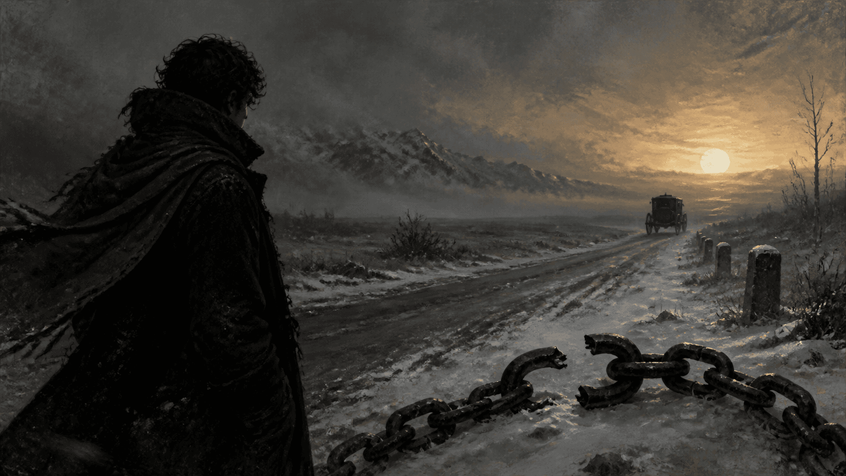 Original Haemlet illustration for the cimmerian spawn: "Those who do not move, do not notice their chains" - Rosa Luxemburg***The month is January, the time is 6:34 pm and the winter evening is chilly as ice. I know not what year...
