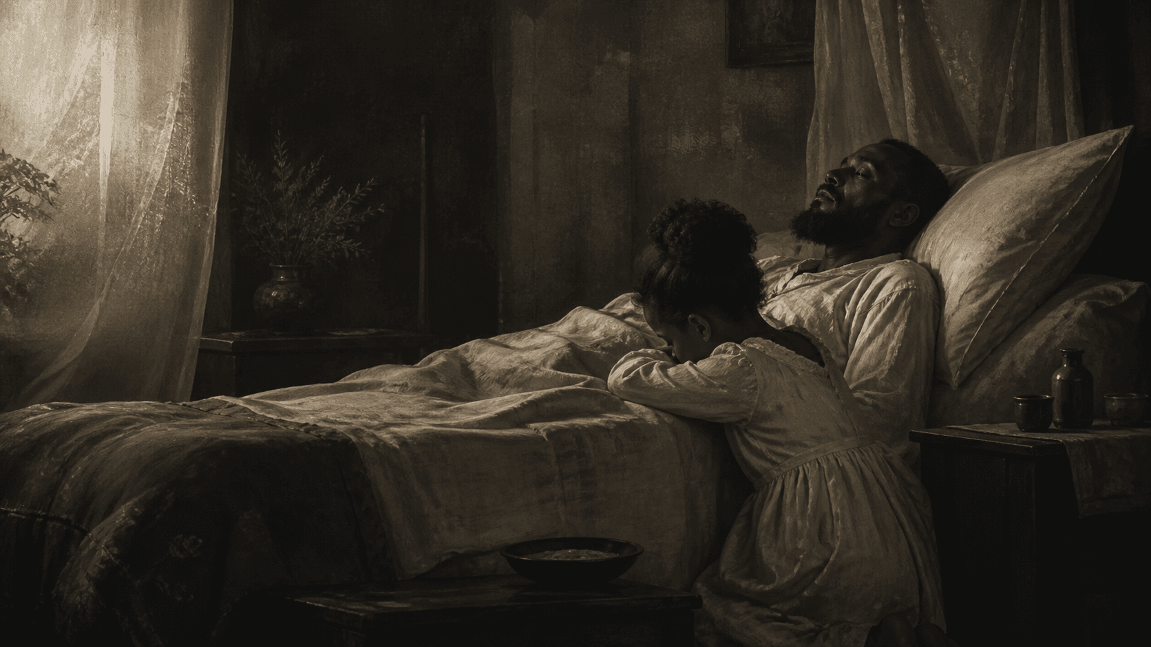 Original Haemlet illustration for weep not my child: Papa no longer plays with me like he used to because he has been sick since we traveled back from Benin. Worse, I am only allowed to see him once in the morning and then at...